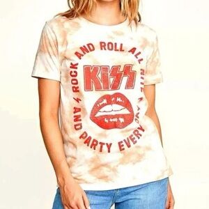 Elizabeth and James Kiss‎ Tie Dye Band Tee tan cream red size XS